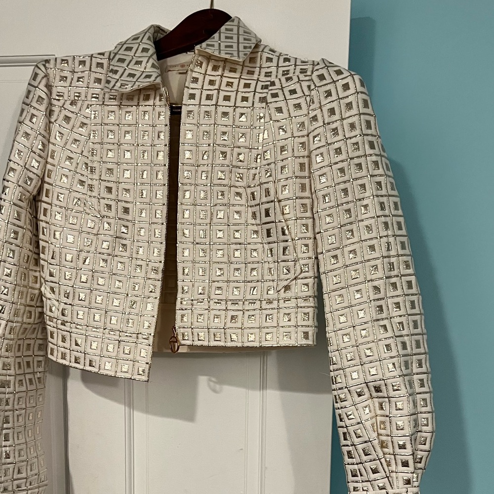 Tory Burch White and gold thread women’s jacket